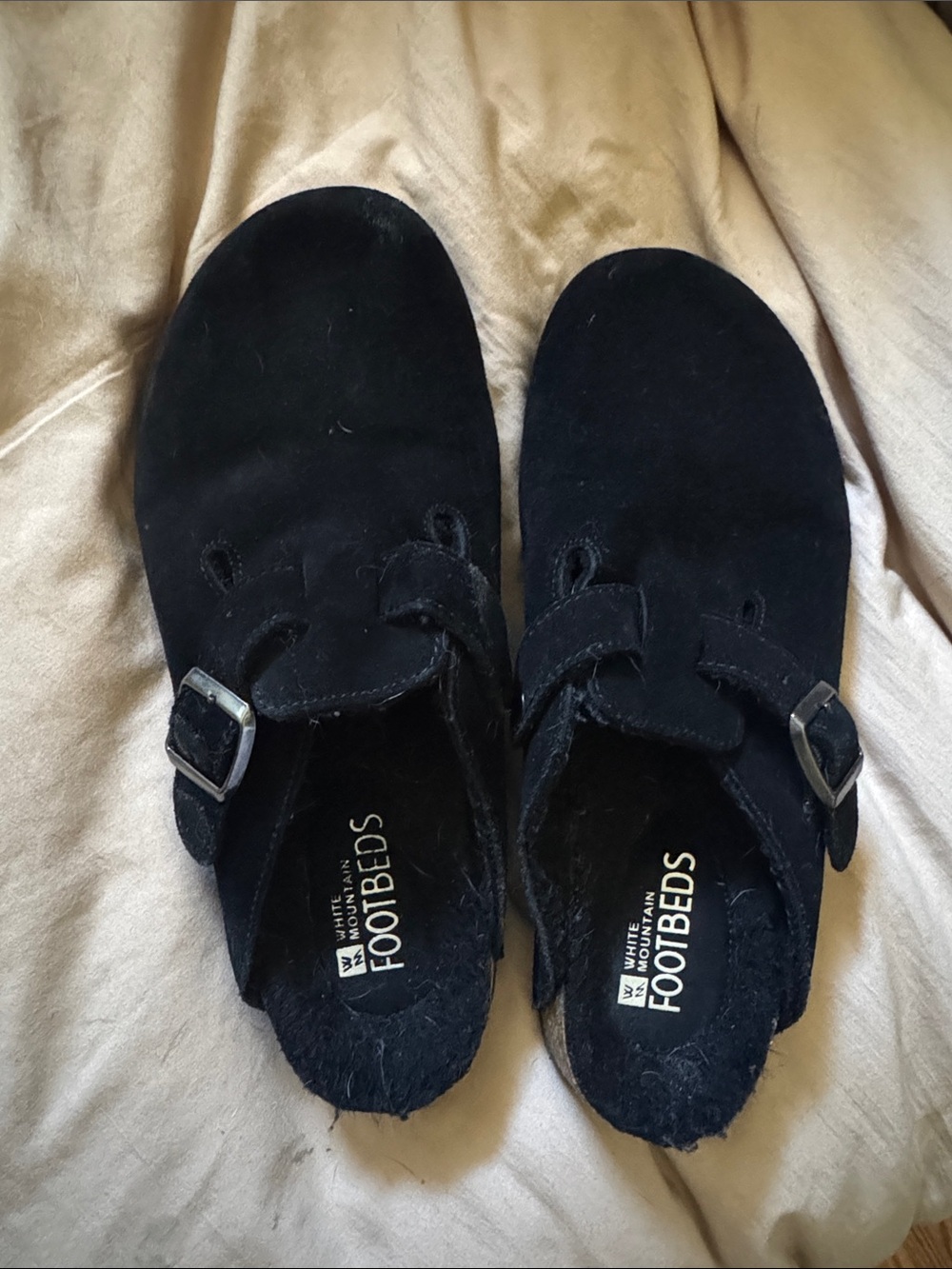 White Mountain Black Suede Mule Clogs with Buckle